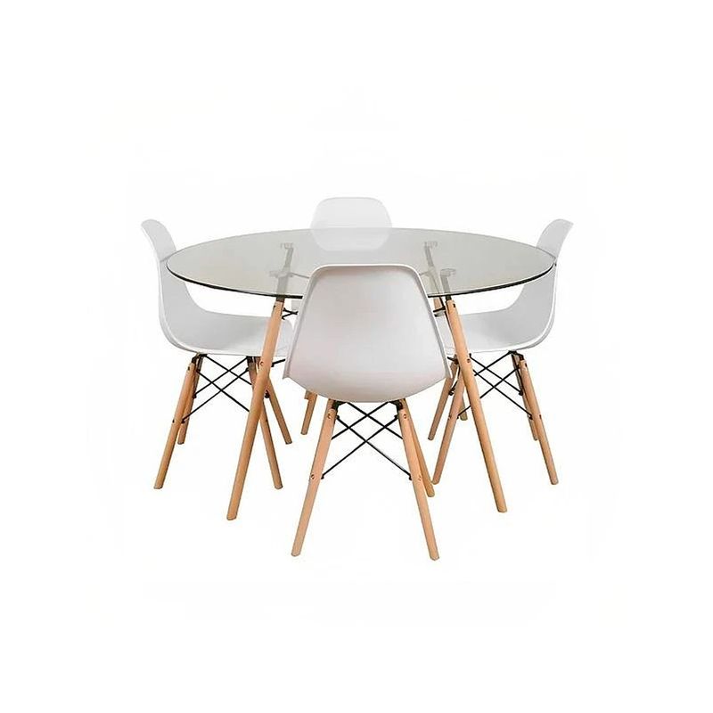 OFIDEAS - Juego De Comedor Eames 4 Personas Mesa Vidrio Y Silla Gris Ofideas