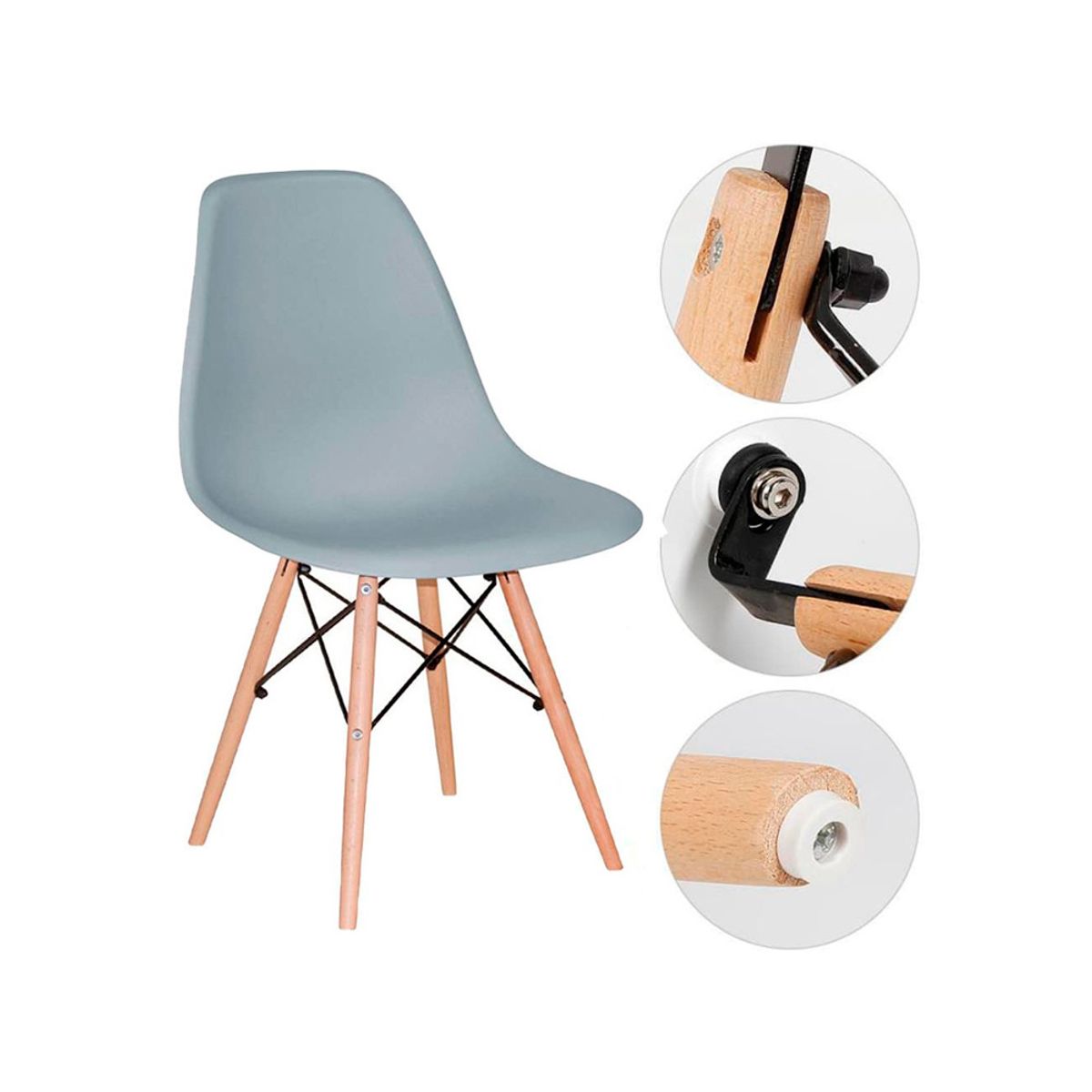 OFIDEAS - Juego De Comedor Eames 4 Personas Mesa Vidrio Y Silla Gris Ofideas