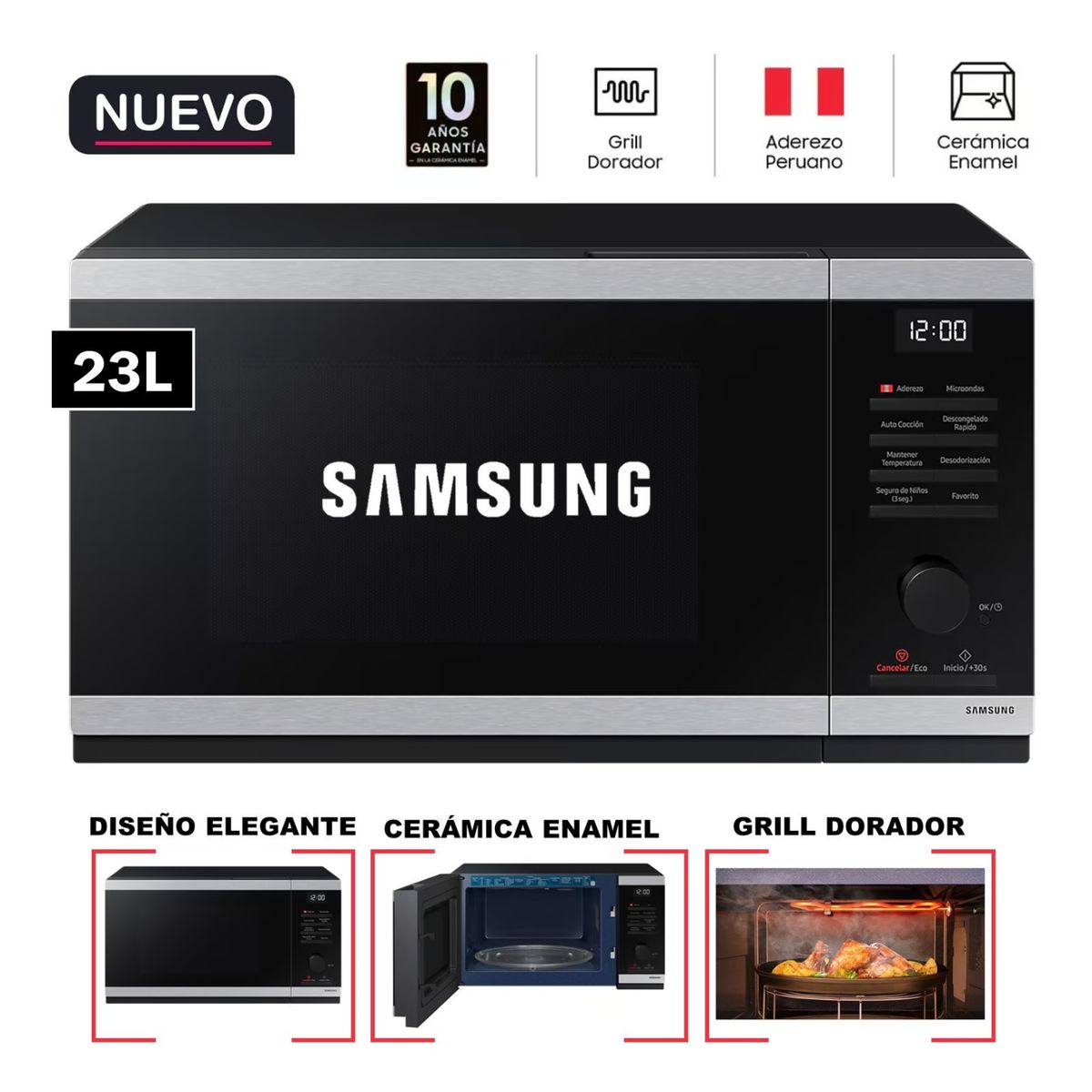 SAMSUNG - Horno Microondas Samsung 23 Lts con Dorador Grill MG23DG4524ATPE