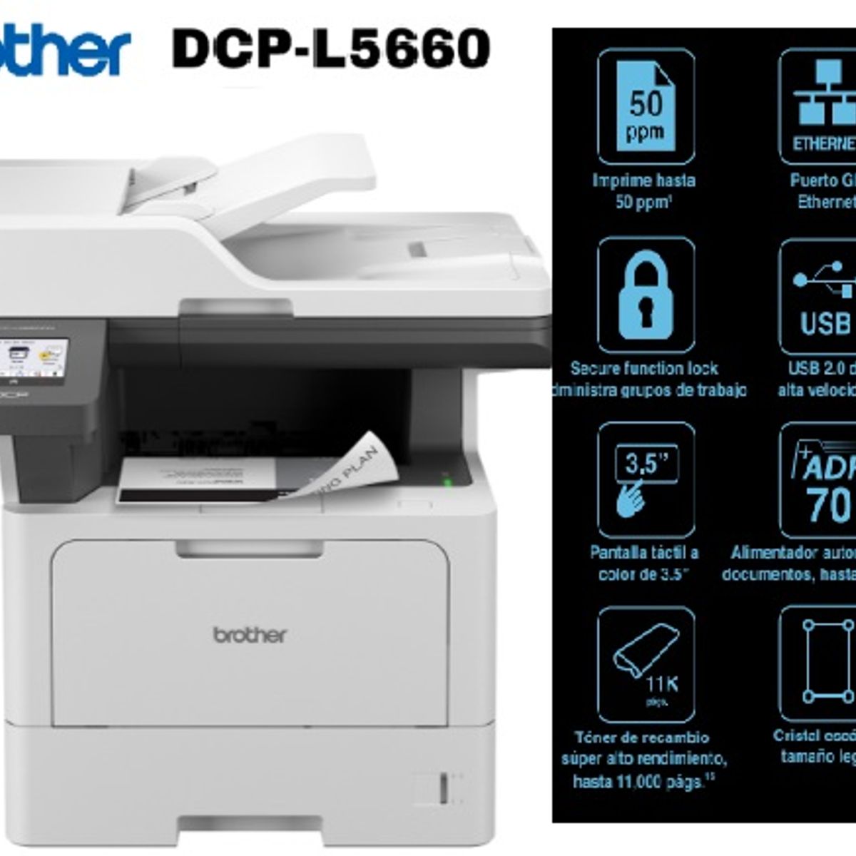 BROTHER - Impresora laser multifuncional Brother DCP-L5660DN monocromática