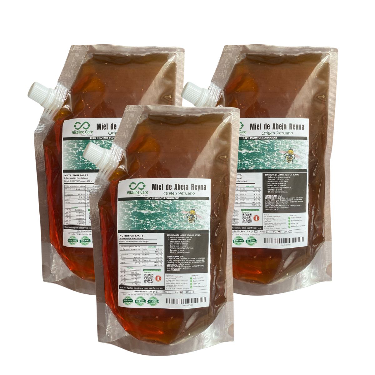 ALKALINE CARE - Miel de Abeja 500gr Sachet Alkaline Care X 3