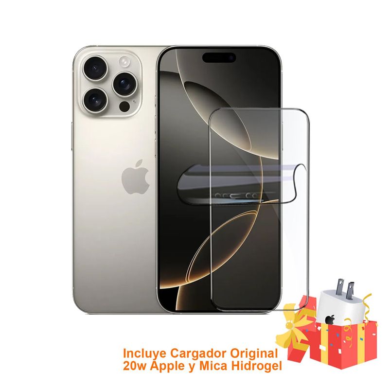 APPLE - Apple iphone 16 Pro Max 256GB Esim Natural Titanium + Mica Hidrogel y Cargador 20w Original
