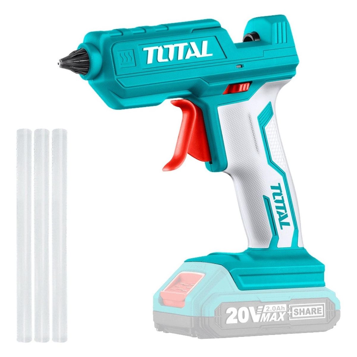 TOTAL - PISTOLA DE SILICONA CALIENTE 20V INALÁMBRICA TOTAL