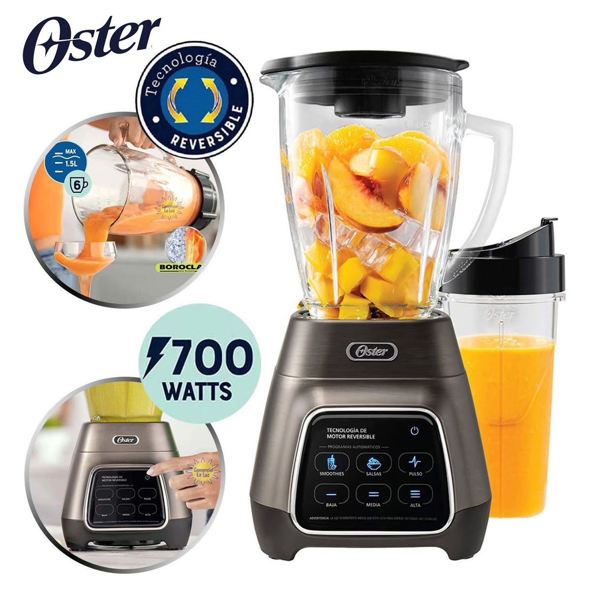 OSTER - Licuadora Reversible Touch Screen 3 velocidades 700W BLSTPYG1312XBG