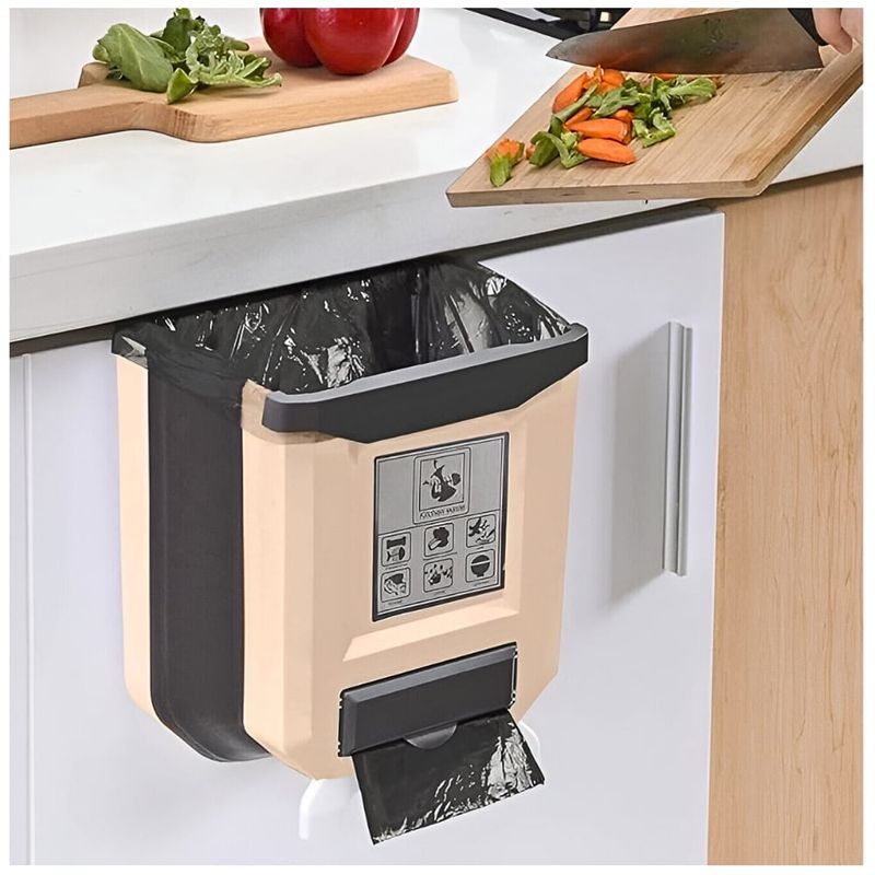 MINARI - Tacho de Basura Plegable con Dispensador de Bolsas Beige TB2