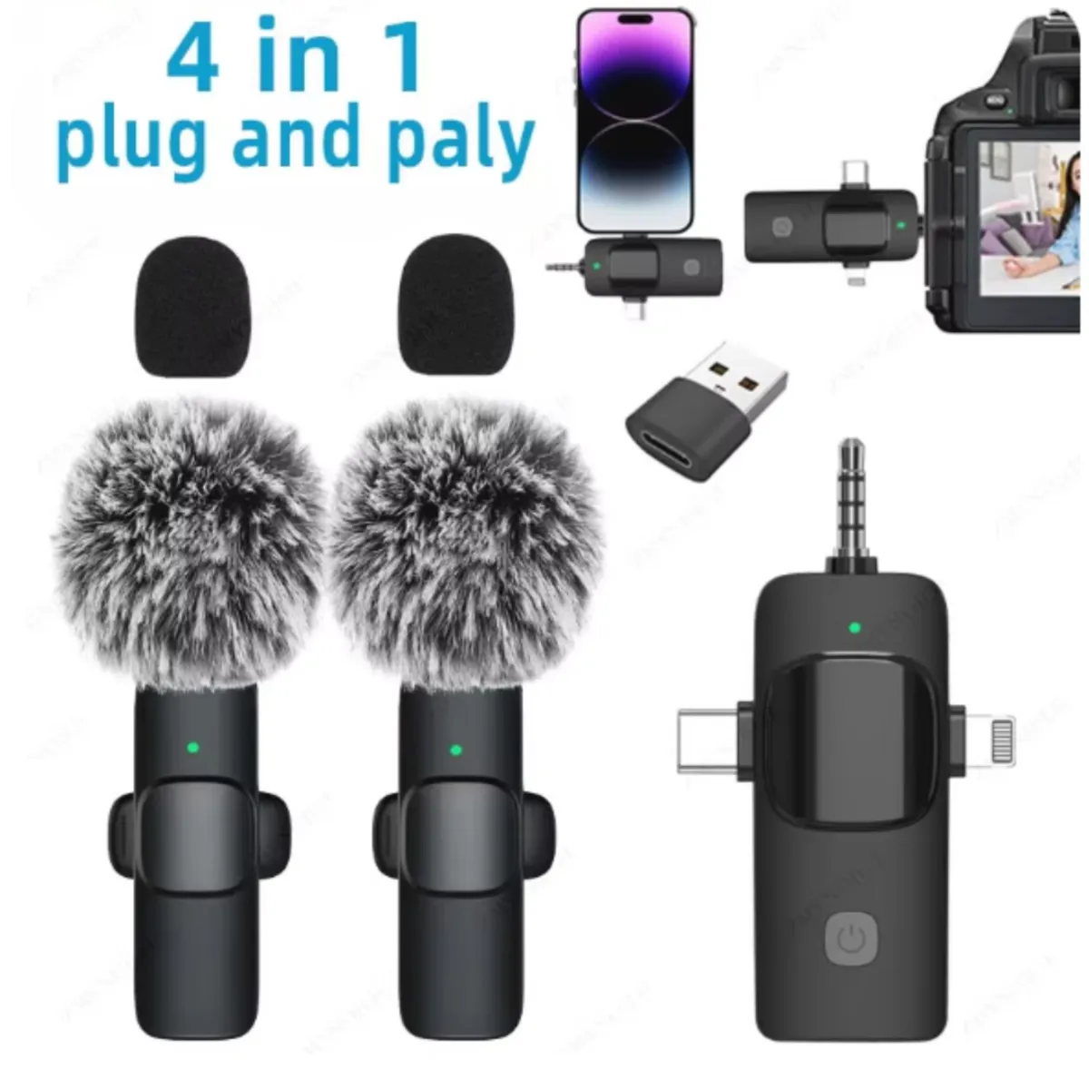 GENERICO - Micrófono Inalámbrico Solapero 4 En 1 compatible con Iphone Tipo C