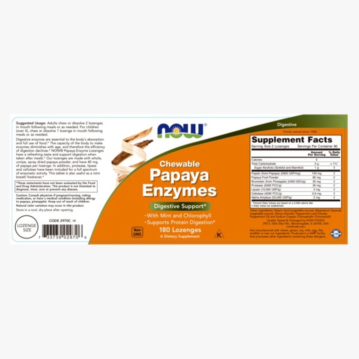 NOW - Enzima de Papaya Masticable - Chewable Papaya enzymes