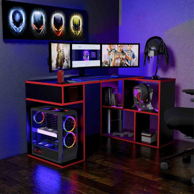 PELIKANO - Escritorio gamer 133 x 80 cm negro/rojo Innovaciones Lumik x