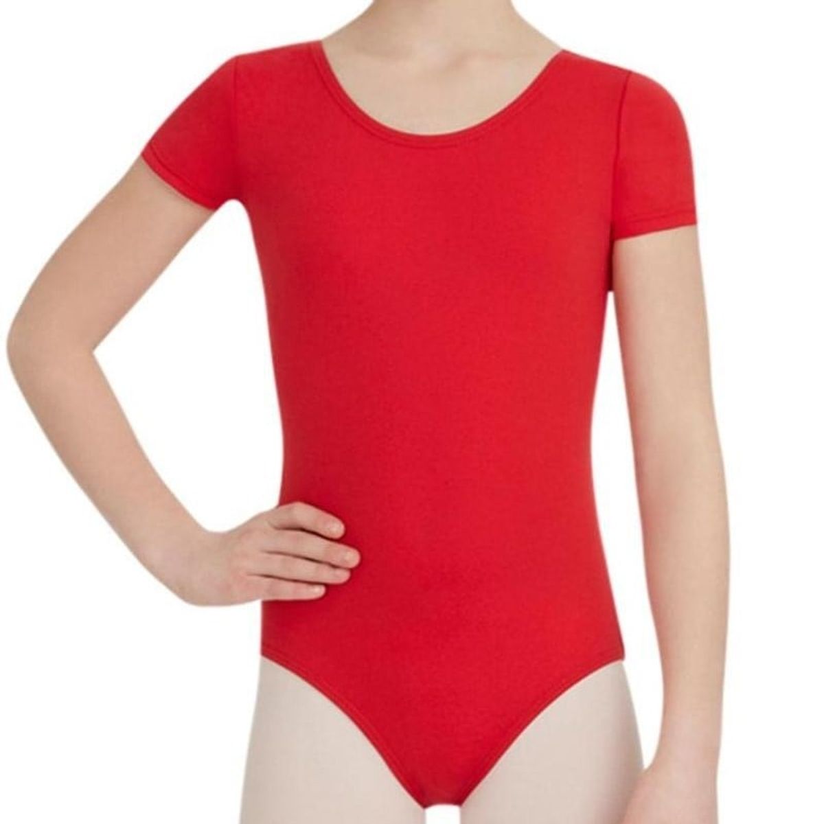 NACIONAL - Body Leotard Algodón Manga Corta para Ballet y Danza - Rojo