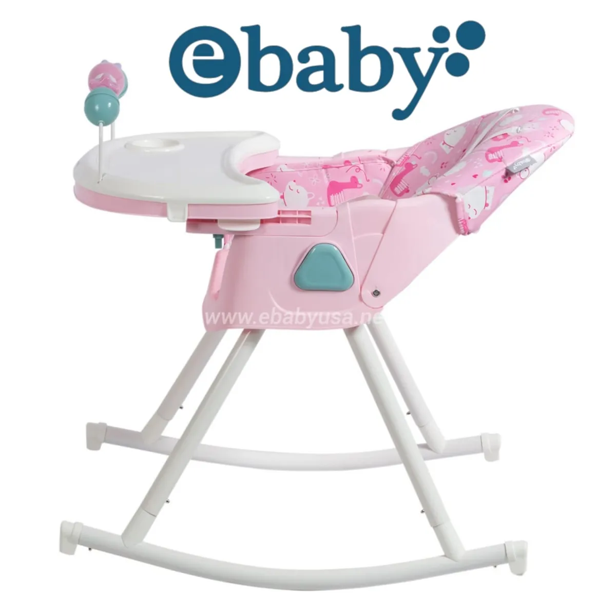 EBABY - Silla de Comer Mecedora Plegable Doble bandeja+ Rueda DALI