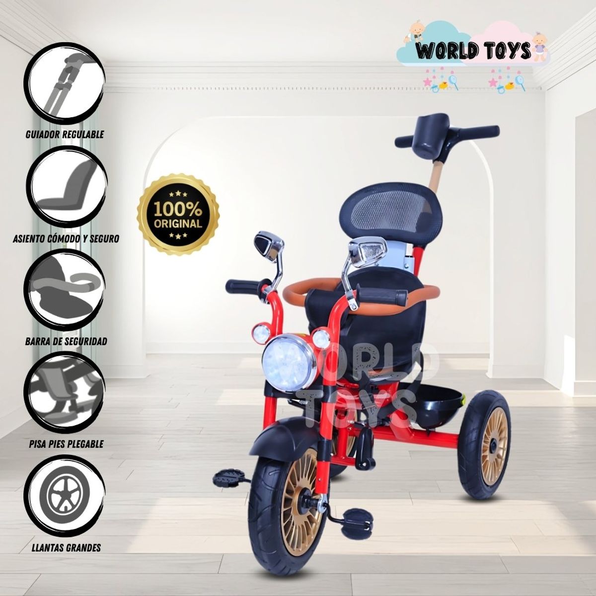 KIDS - Triciclo Giratorio con reflector «CHOPPER LT» Red