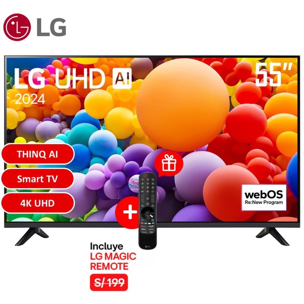 LG - Televisor LG 55 LED Smart TV UHD 4K con ThinQ AI 55UT7300 + Control Magic