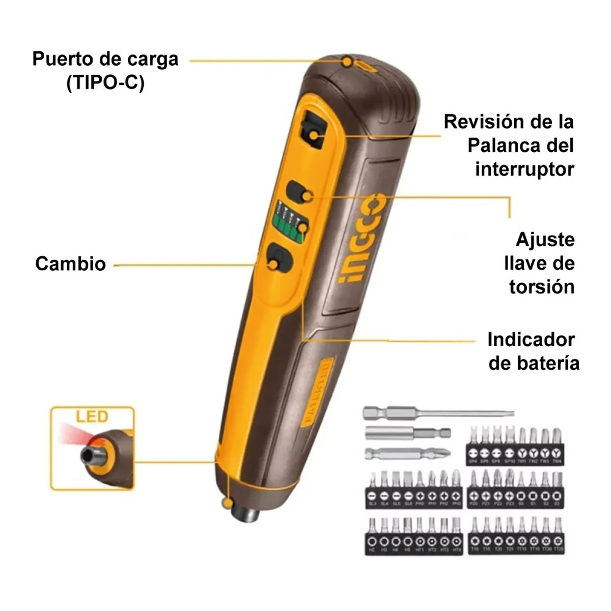 INGCO TOOLS - DESTORNILLADOR INALÁMBRICO INGCO 4V 5NM + 43 ACCESORIOS CSDLI04062