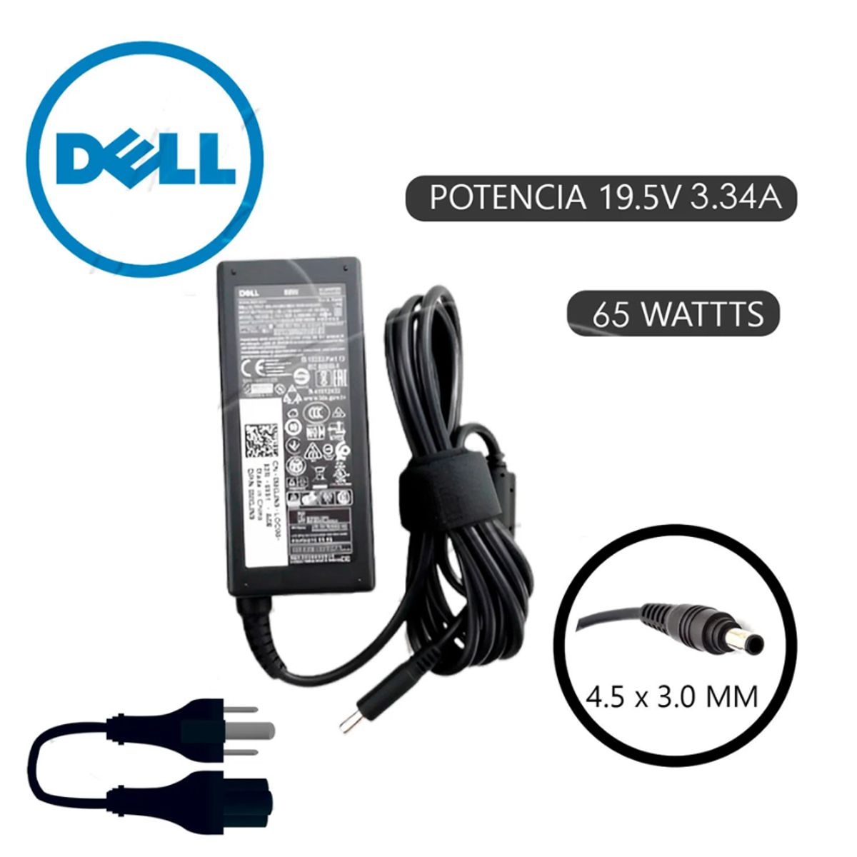GENERICO - Cargador Compatible  Dell Punta Delgada 65W 19.5V 3.34A 4.5x3.0mm