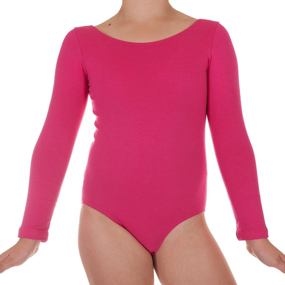 NACIONAL - Body Leotard Algodón Manga Larga para Ballet y Danza - Fucsia