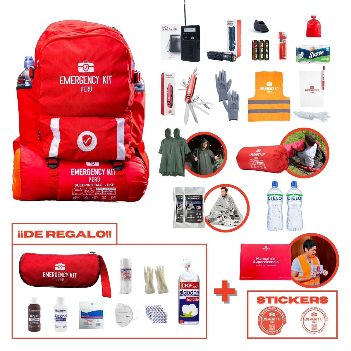 EMERGENCY KIT PERU - Mochila de emergencia PREMIUM 1-2 personas