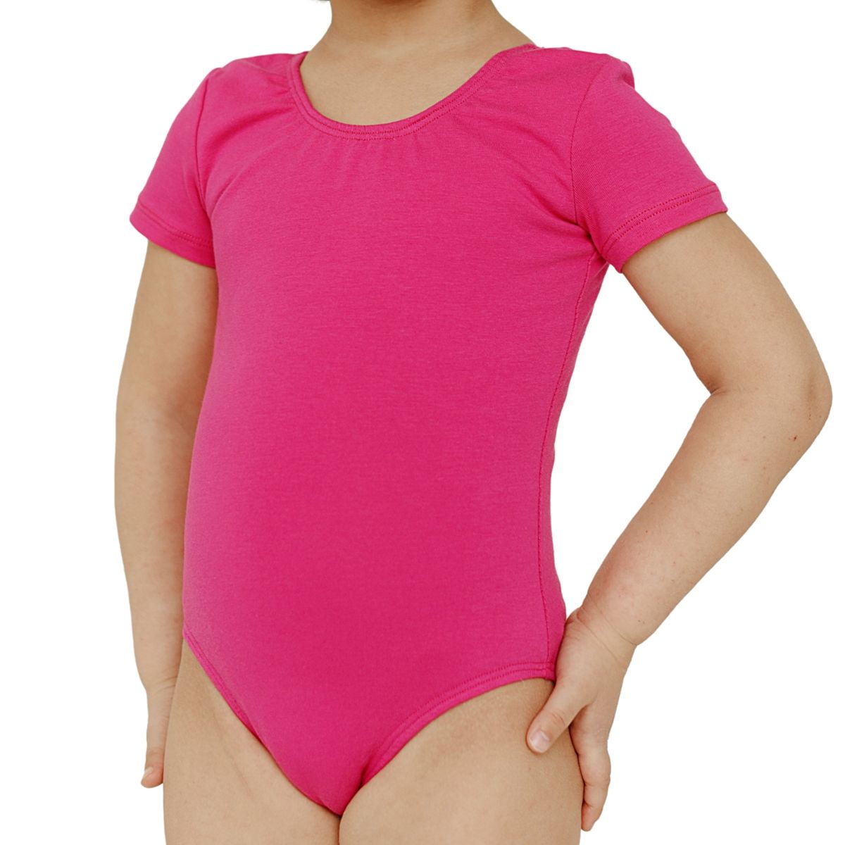 NACIONAL - Body Leotard Algodón Manga Corta para Ballet y Danza - Fucsia