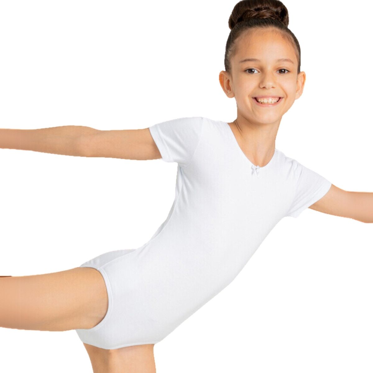 NACIONAL - Body Leotard Algodón Manga Corta para Ballet y Danza - Blanco