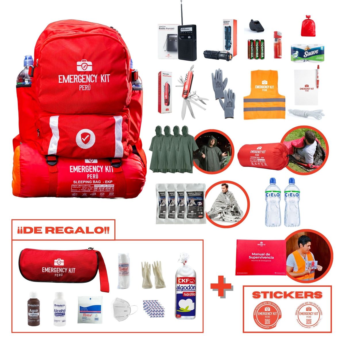 EMERGENCY KIT PERU - Mochila de emergencia PREMIUM FAMILIAR 3-4 personas