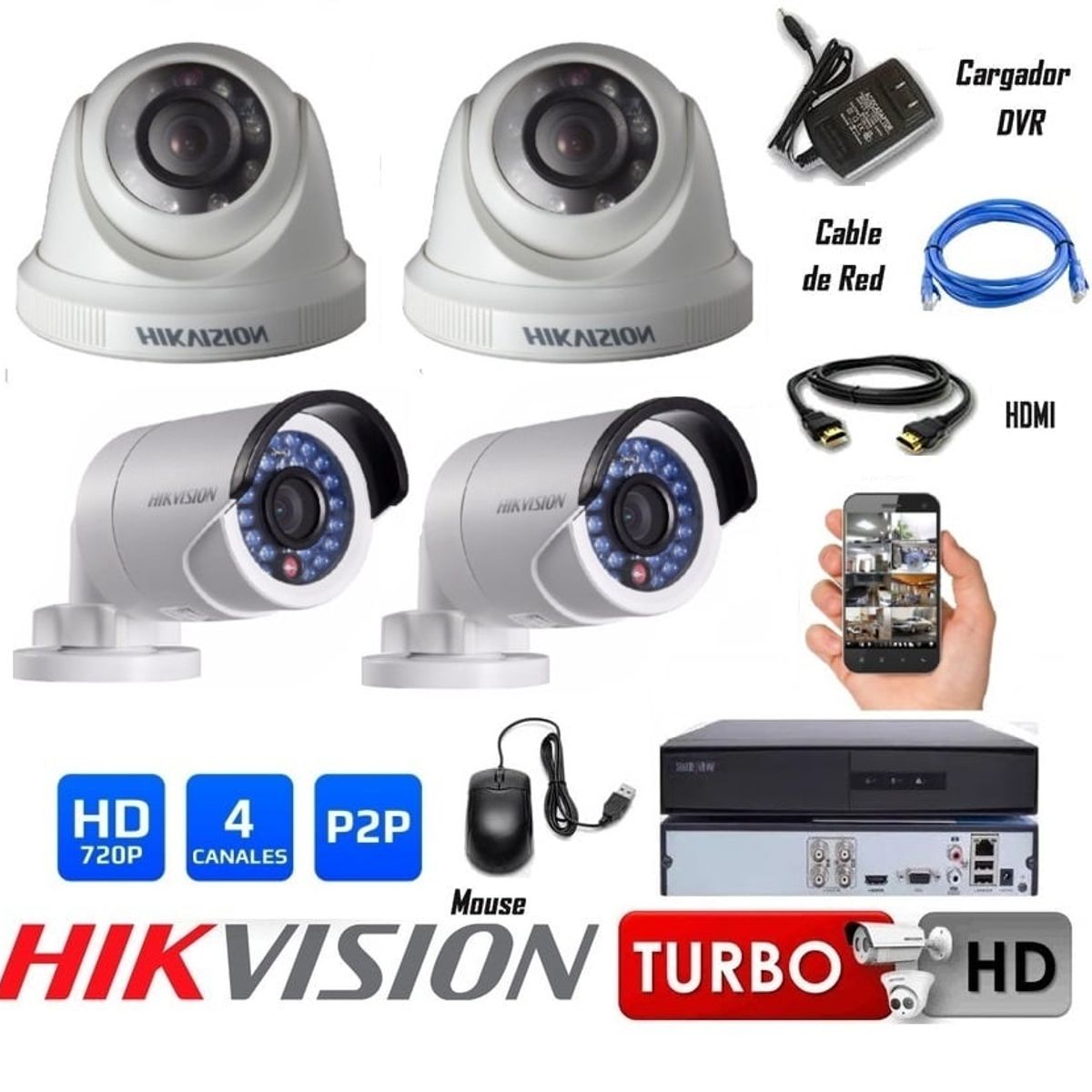 HIKVISION - Kit 04 Cámaras Seguridad HD Hikvision Combo Renovación
