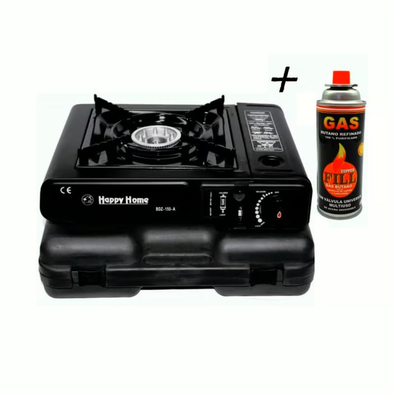 GENERICO - Cocina a Gas Portatil 1 Hornilla 2 en 1 + Gas 410ml Camping