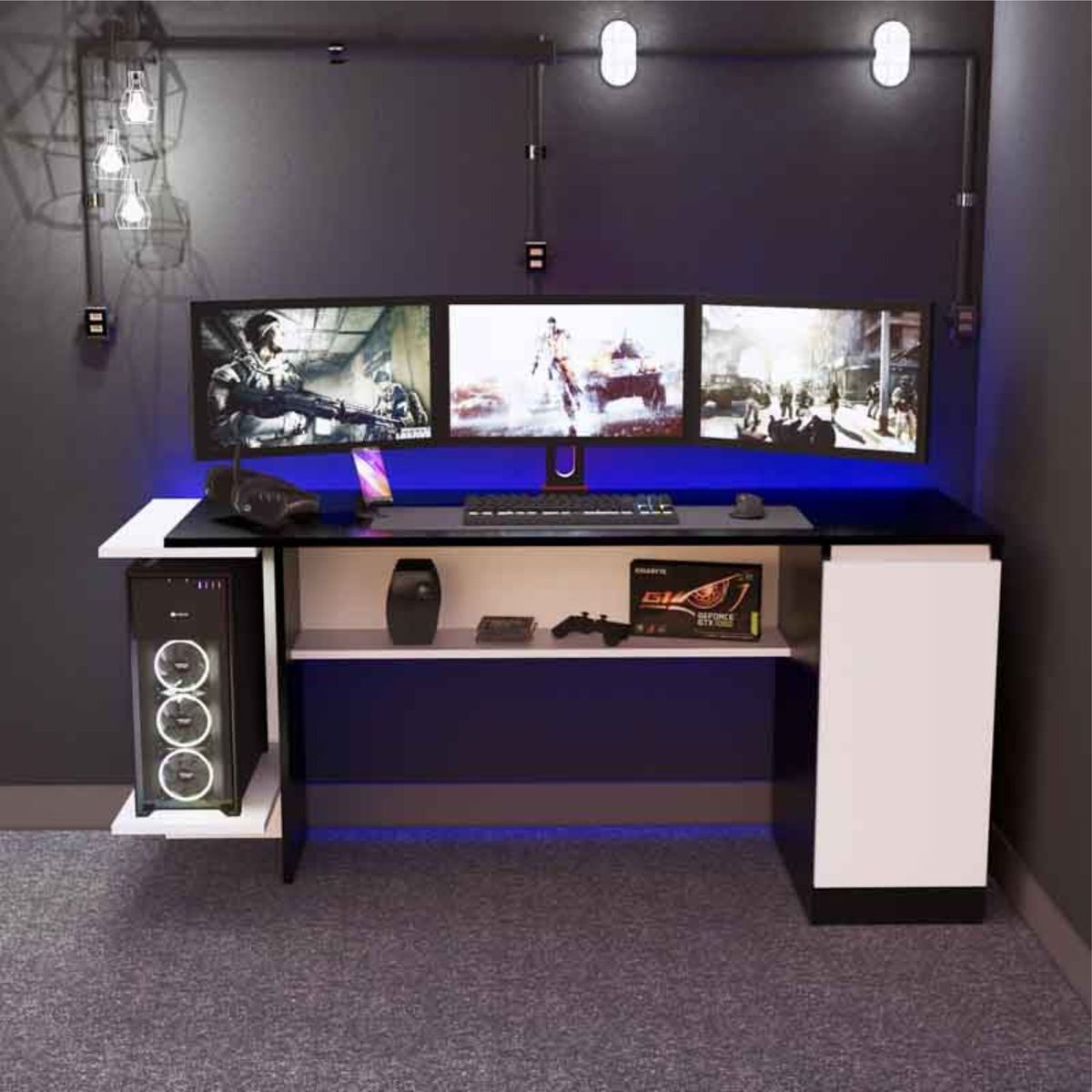 PELIKANO - Escritorio Gamer 140 cm Negro/Blanco Innovaciones Lumik