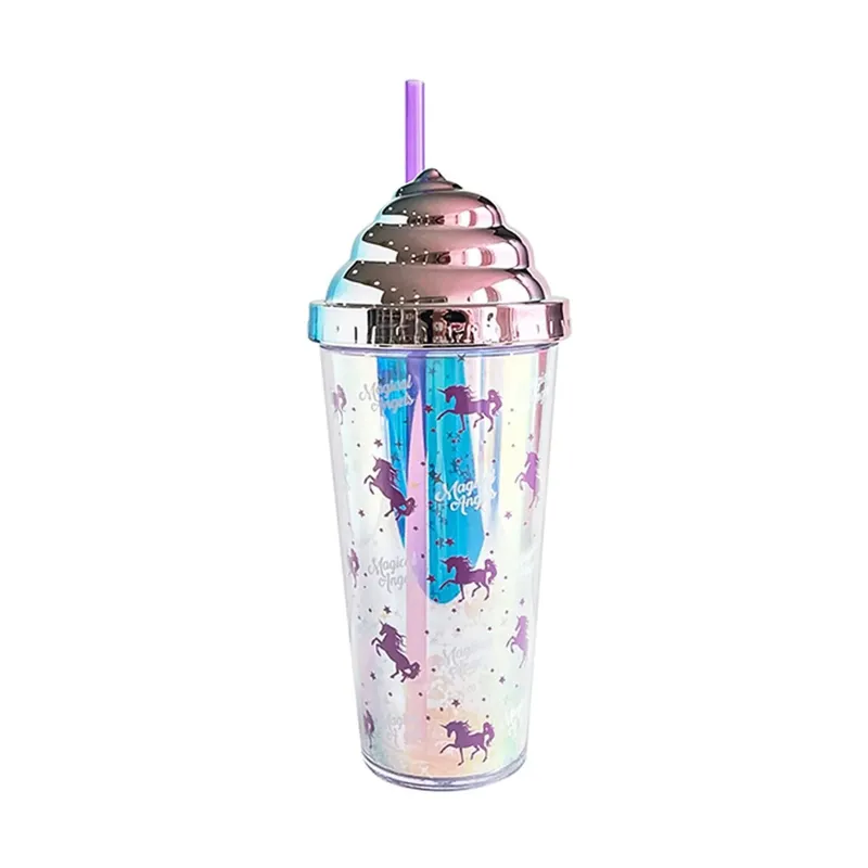 GENERICO - Vaso tomatodo de plástico galvanizado 420 ml - Diseño unicornios