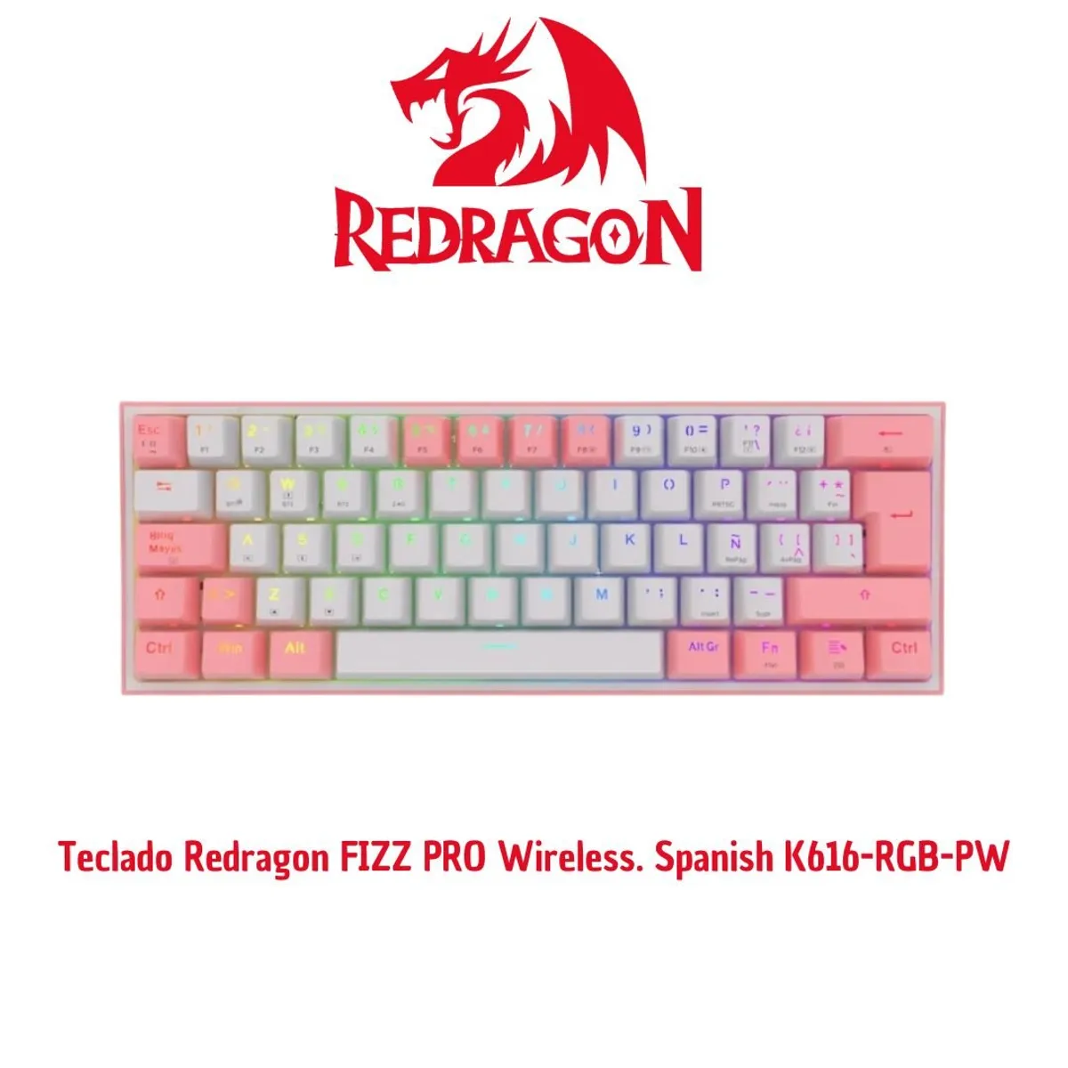 REDRAGON - Teclado Redragon FIZZ PRO Wireless Spanish K616-RGB-PW WHITEPINK