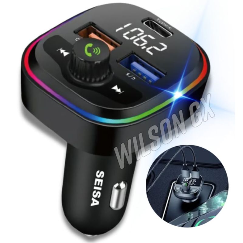 SEISA - Transmisor Cargador Cenicero RGB para Auto 20w 2 USB 1 Tipo C
