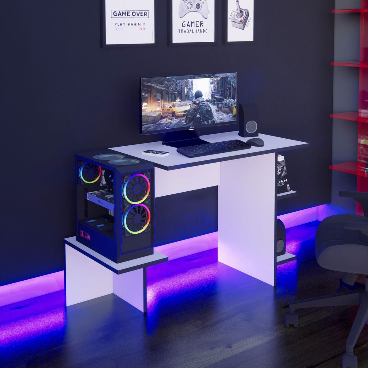 PELIKANO - Escritorio Gamer 110 cm Blanco Innovaciones Lumik