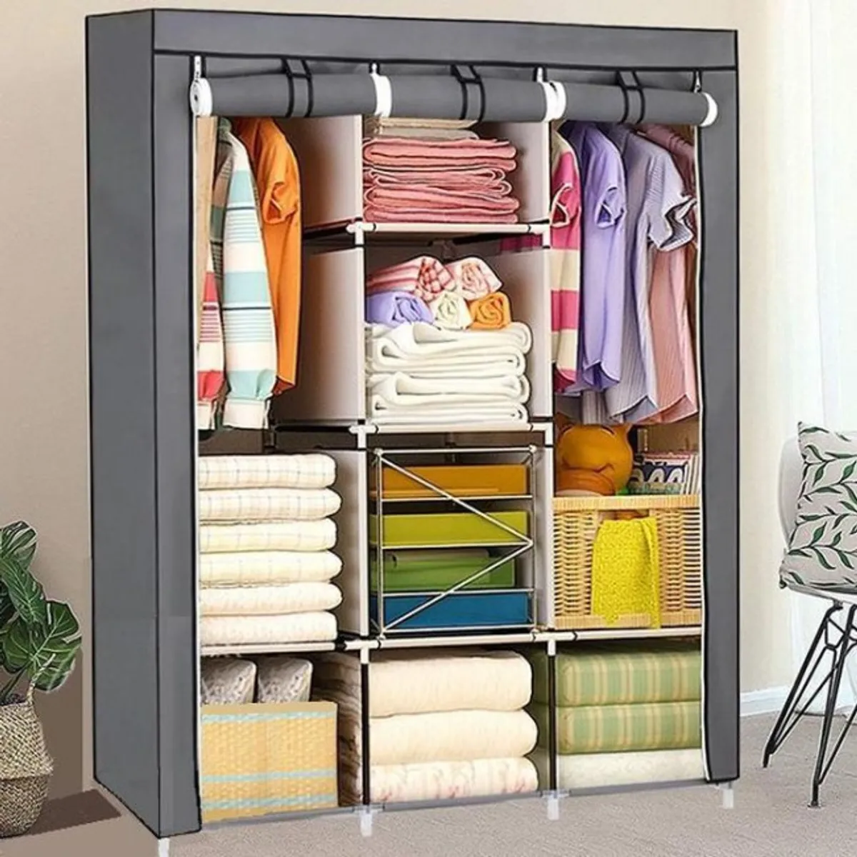 OEM - Ropero Armable 3 Cuerpos Estante Organizador con Funda