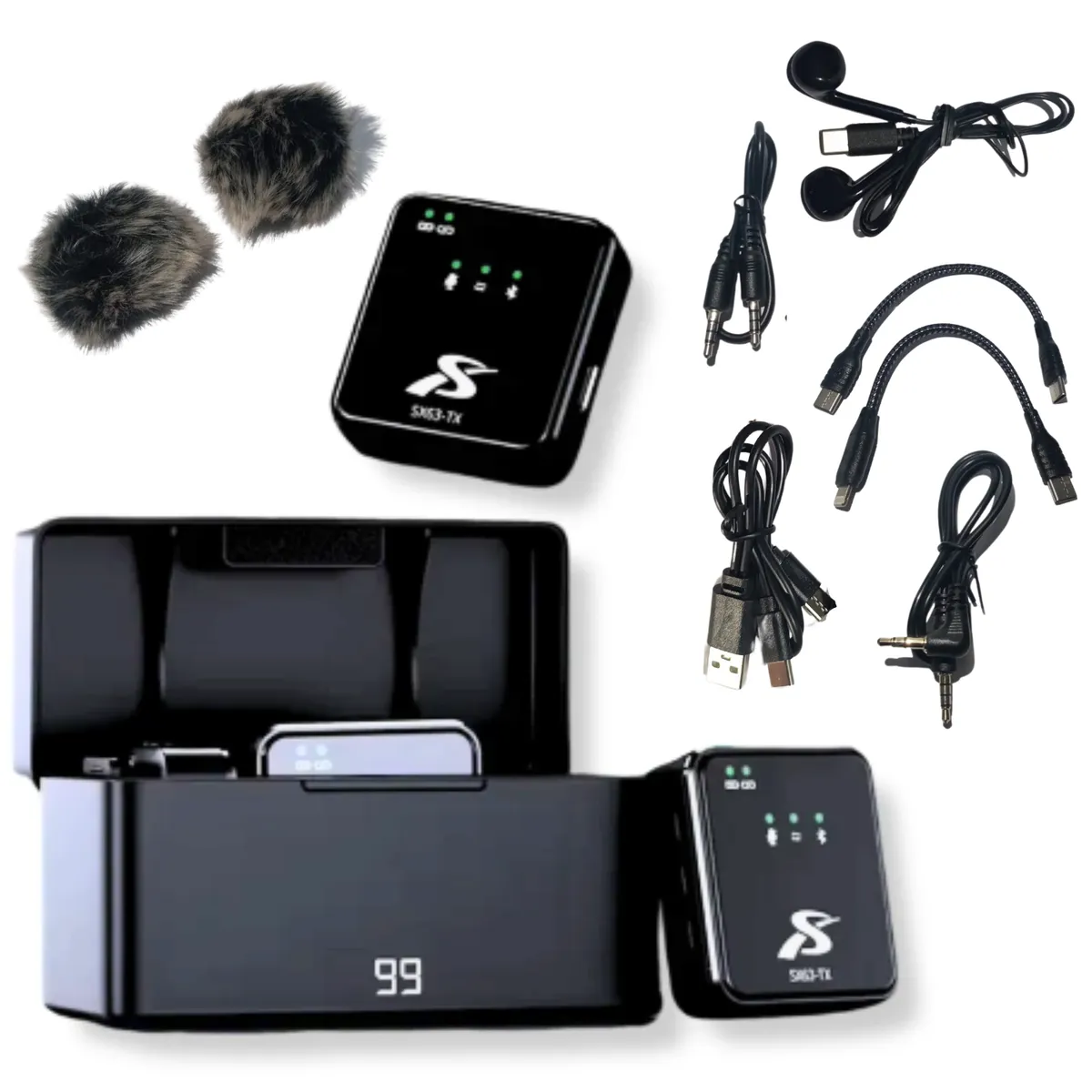 GENERICO - Micrófonos Inalámbricos Solapa Recargables Dual 4 En 1 Sx63