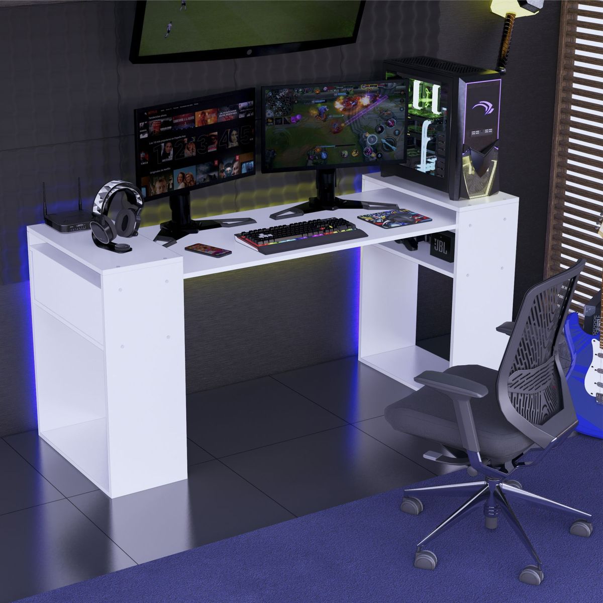 PELIKANO - Escritorio Gamer 180 cm Blanco Innovaciones Lumik