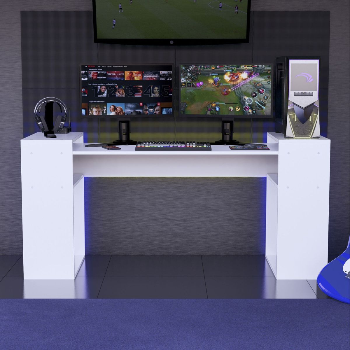 PELIKANO - Escritorio Gamer 180 cm Blanco Innovaciones Lumik