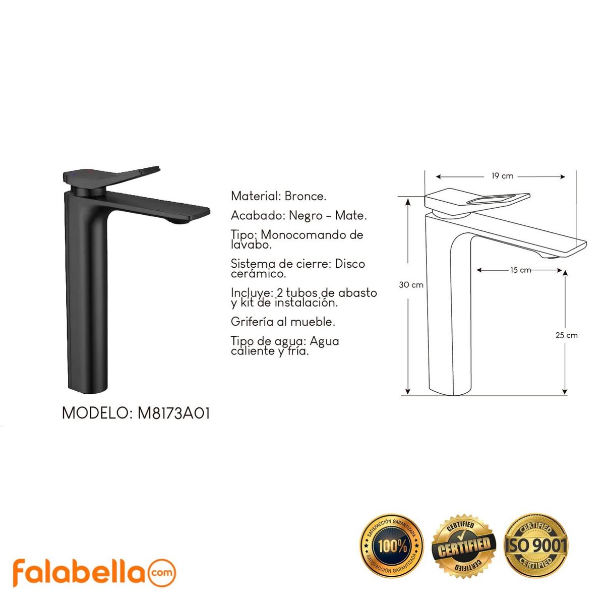 XM - Mezcladora de lujo para Baño M8173A01 Negro Mate