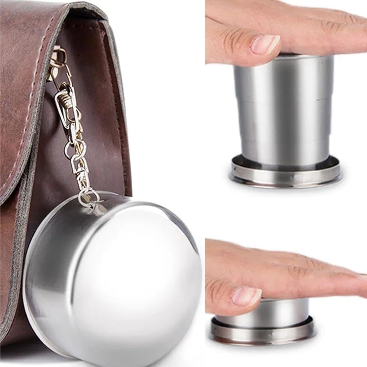 GENERICO - 6 Vaso Plegable de Acero Inoxidable 8cm con Llavero Reutilizable 140ml