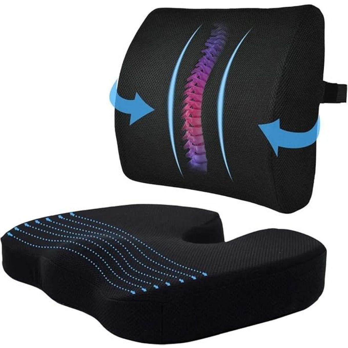 GENERICO - COJIN LUMBAR VISCOGEL + COJJIN DE ASIENTO VISCOELASTICO GELTECH