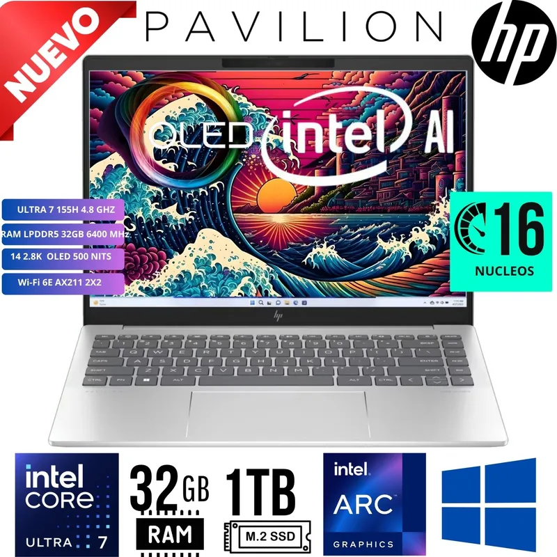 HP - LAPTOP HP Pavilion Plus 14 EW1002la 14" 2.8K OLED 500 NTS Ultra 7 155H IA RAM 32GB SSD 1TB W11