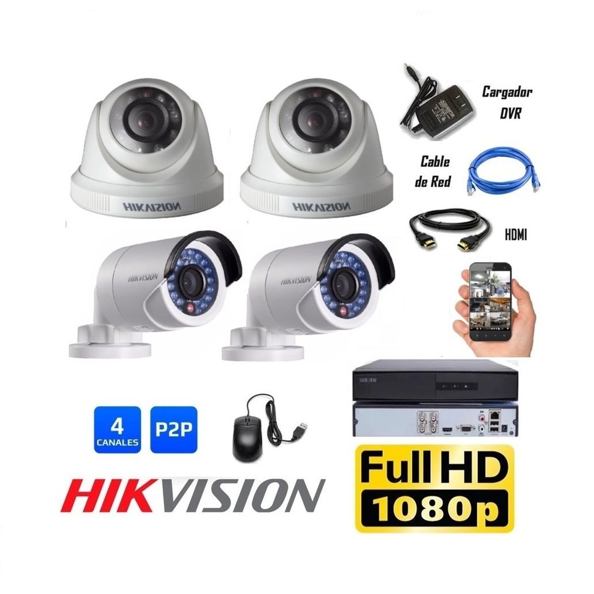 HIKVISION - Kit 04 Cámaras Seguridad FullHD Hikvision Combo Renovación