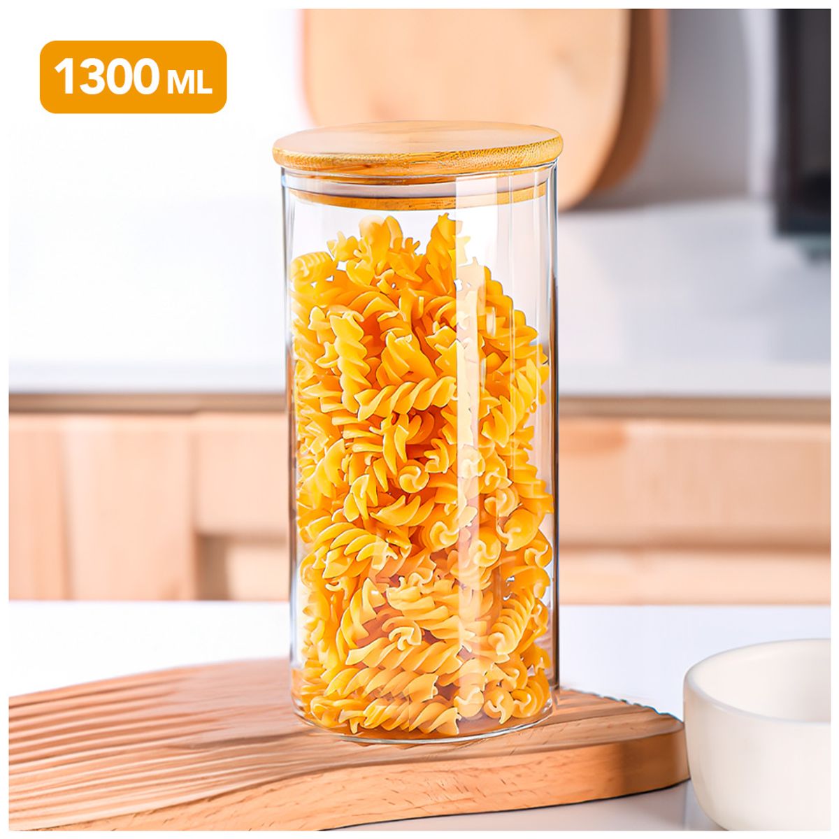 KELLER - Frasco de Vidrio Hermético con Tapa de Bambú 1300 ML V20