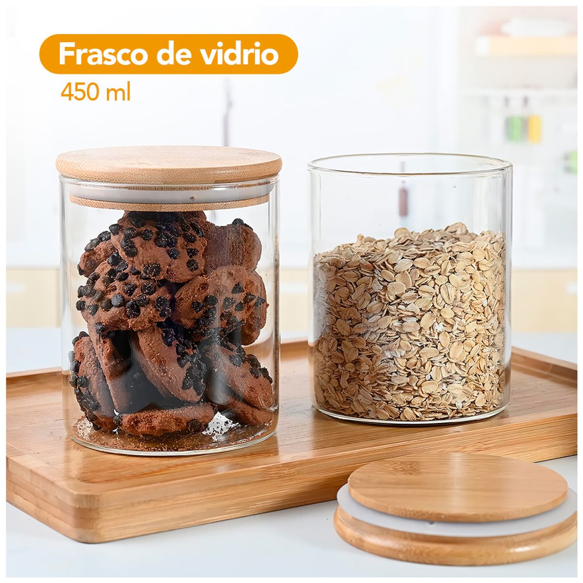 KELLER - Frasco de Vidrio Hermético con Tapa de Bambú 450 ML F85