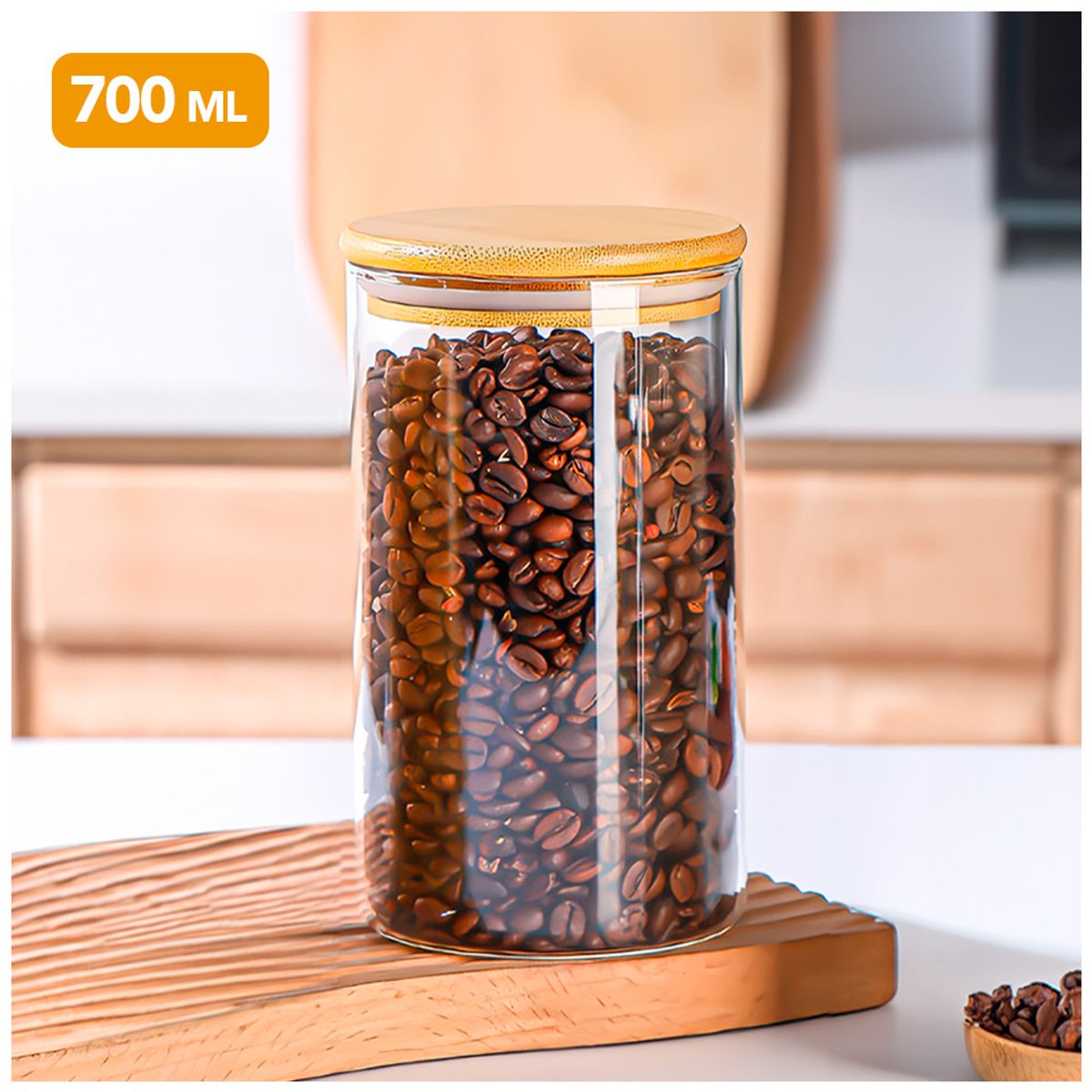 KELLER - Frasco de Vidrio Hermético con Tapa de Bambú 700 ML FV5