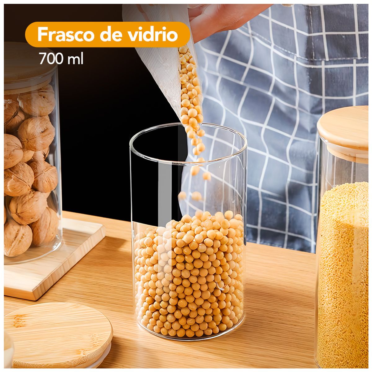 KELLER - Frasco de Vidrio Hermético con Tapa de Bambú 700 ML FV5