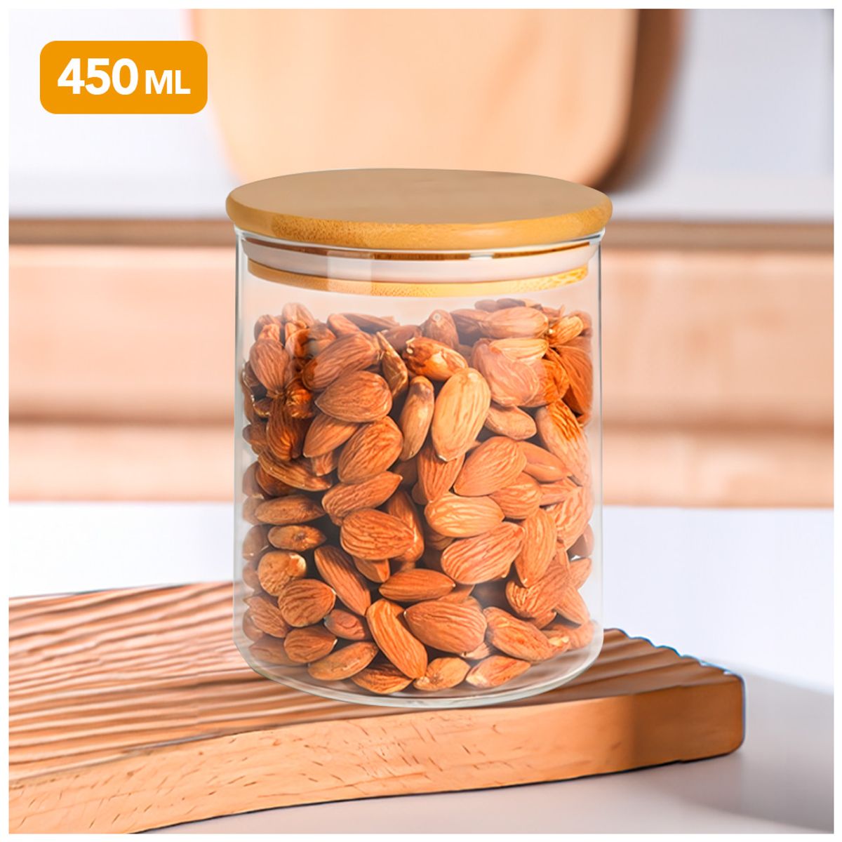 KELLER - Frasco de Vidrio Hermético con Tapa de Bambú 450 ML F85