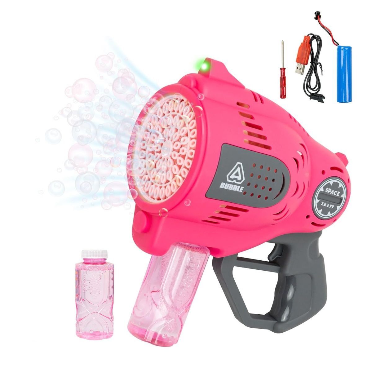 GENERICO - Pistola De Burbujas Recargable 57 Agujeros Con Luz Rosado