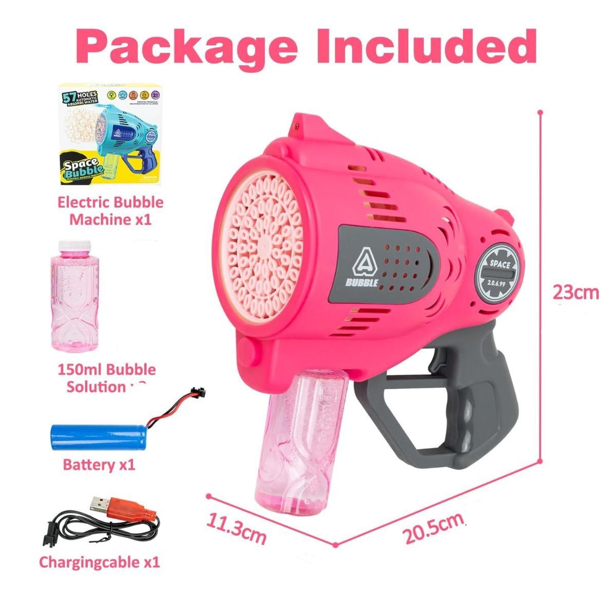 GENERICO - Pistola De Burbujas Recargable 57 Agujeros Con Luz Rosado