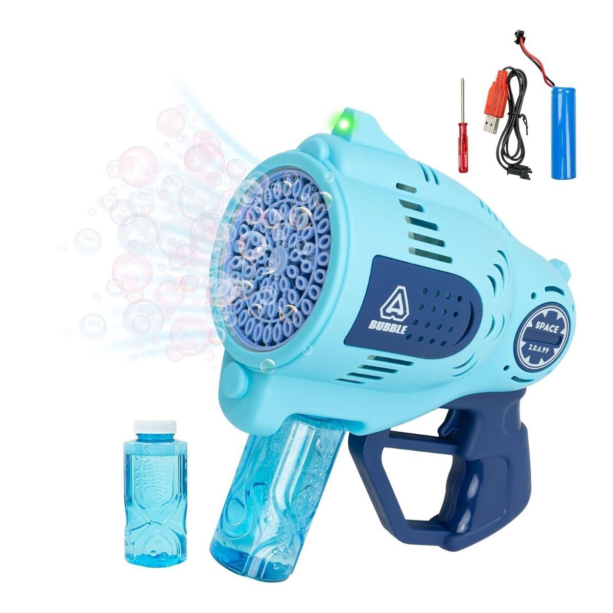 GENERICO - Pistola De Burbujas Recargable 57 Agujeros Con Luz Celeste