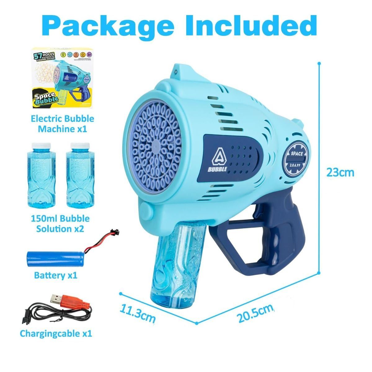 GENERICO - Pistola De Burbujas Recargable 57 Agujeros Con Luz Celeste