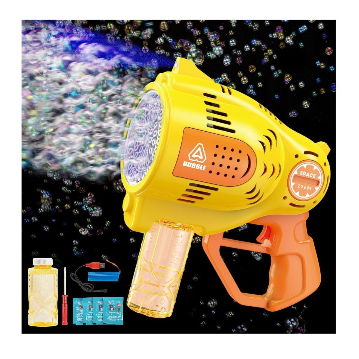 GENERICO - Pistola De Burbujas Recargable 57 Agujeros Con Luz Amarillo