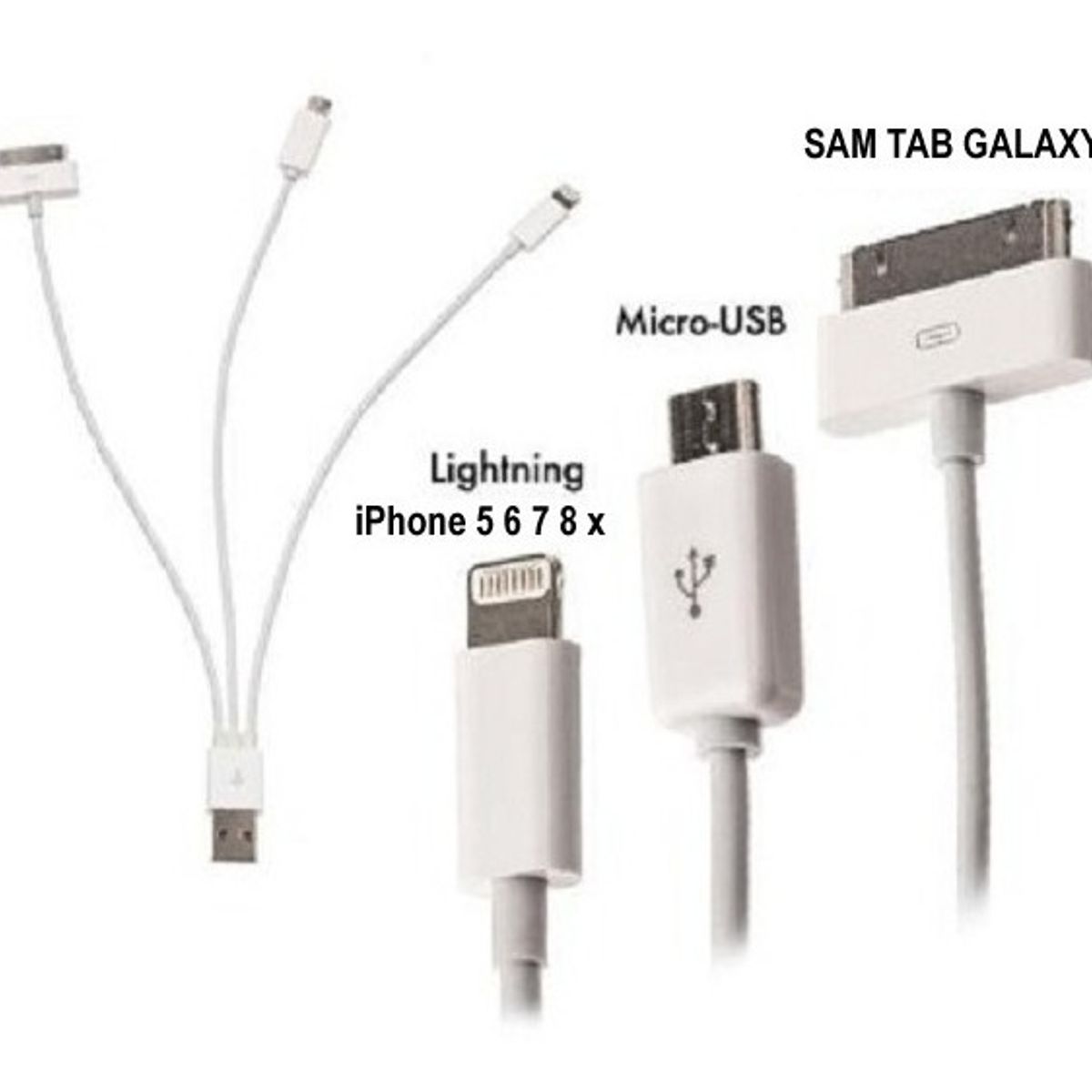 GENERICO - Cable usb con 3 conexiones micro usb v8/iphone4/5/6/7